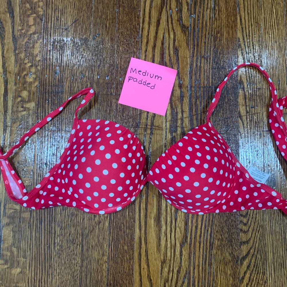 Red polka dot bikini top